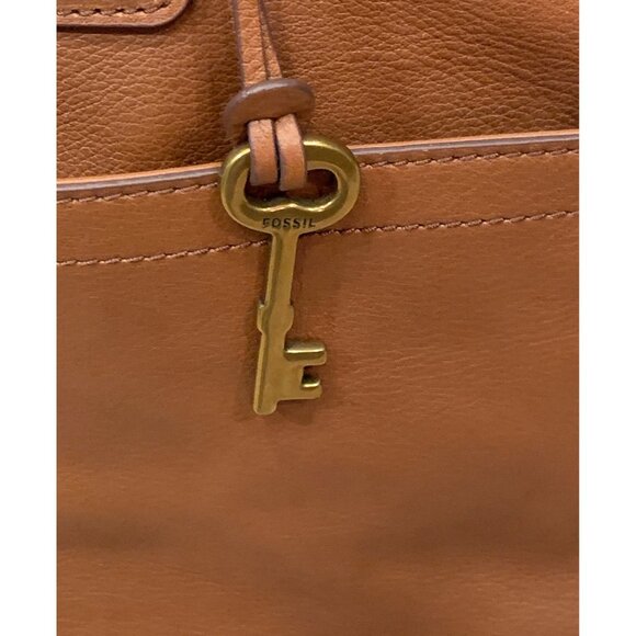 Fossil Womens Julia Brown Pebble Leather Tote Bag Shoulder Bag With Key Charm - Picture 4 of 7